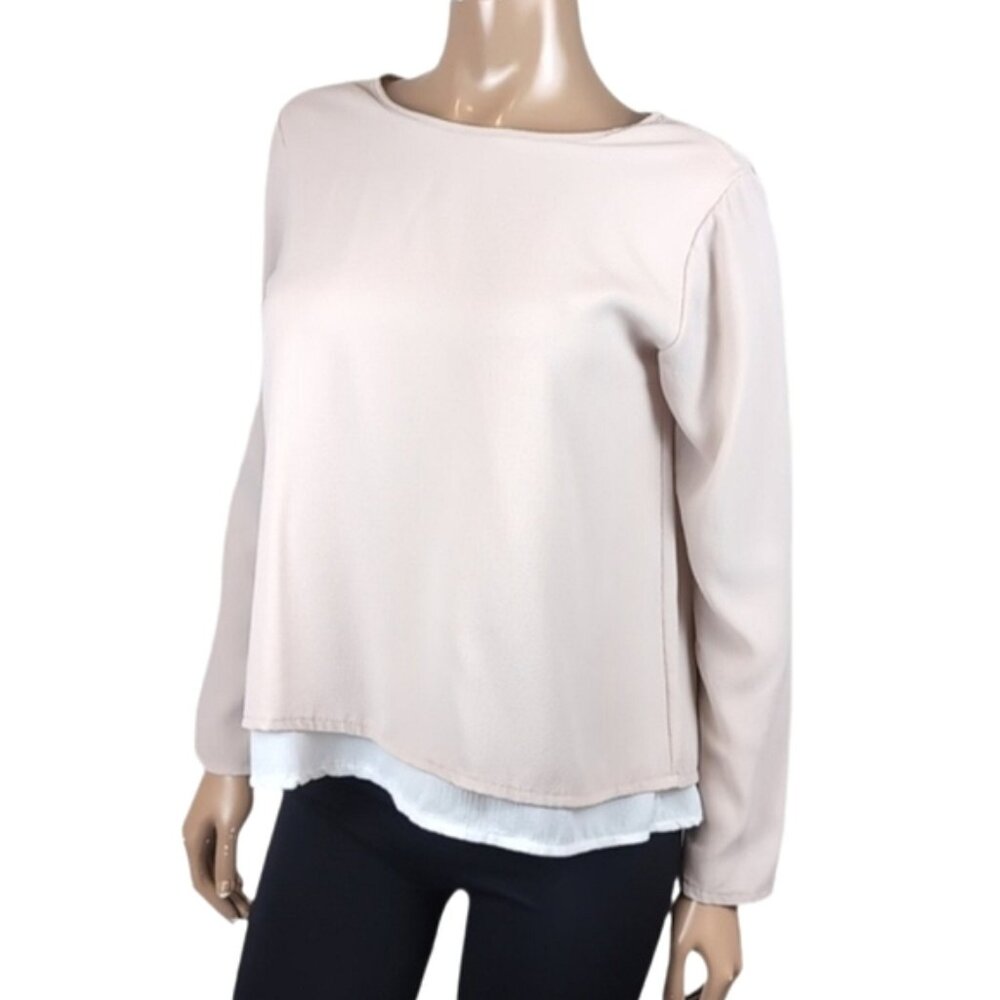 💠Vivian Shyu Long Sleeve Top Womens Size Small Cream Spit Back Layered Blouse